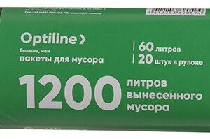 Пакет мусорный 60 л ПНД черный 60х80 OPTILINE (20шт/рул) (50рул/кор)