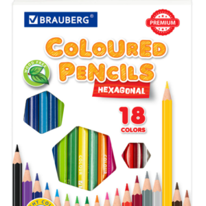 Карандаши цветные BRAUBERG PREMIUM  (18цвет/пач)  шестигранные, грифель 3 мм (160пач/кор)