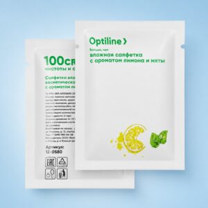 Салфетка влажная  в индивидуальной упаковке Optiline с ароматом лимона и мяты (500 шт/кор)